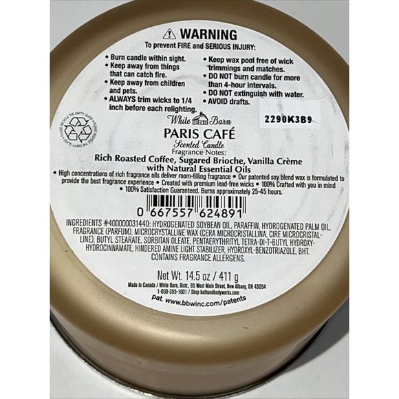 Bath & Body Works White Barn PARIS CAFE 3 wick candle 14.5 oz NEW in Box 2022 - Picture 12 of 13